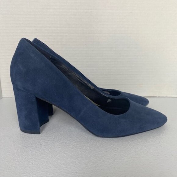 Aerosoles Martha Stewart Bette Navy Suede Leather Block Heel Classic Pump - Picture 3 of 16